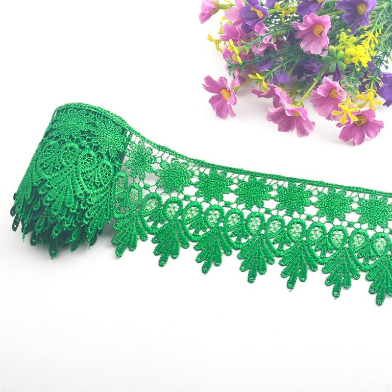 Kuasting 7.5 Yards Floral Lace Edge Trim 9CM Lace Clothing Width Europe Chips Pattern Inelastic Embroidery Trim for Sewing Making, DIY Crafts, Gift Wrapping, Wedding Decor (Green) - Image 1